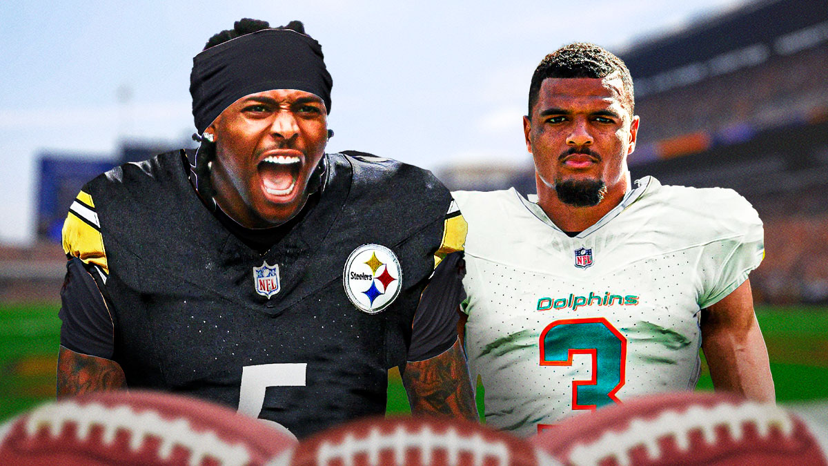 Jalen Ramsey in a Steelers jersey and Minkah Fitzpatrick in a Dolphins jersey.
