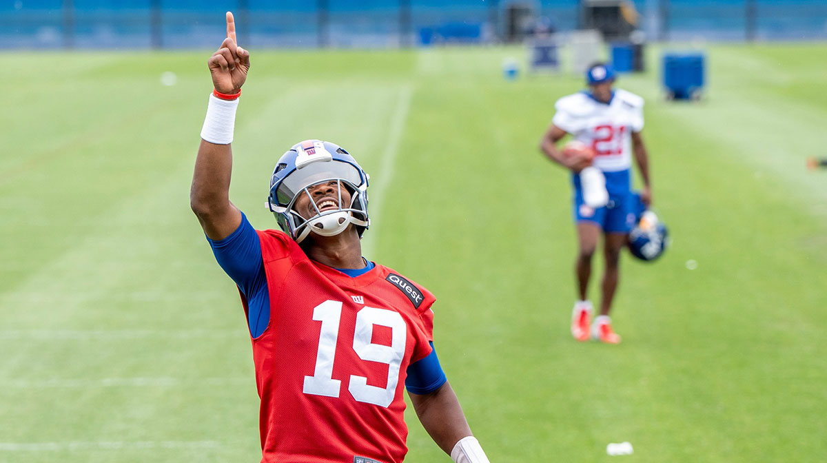 Jameis Winston with the NY Giants is shown during practice at Quest Diagnostics Training Center, East Rutherford, NJ, May 28, 2025.
