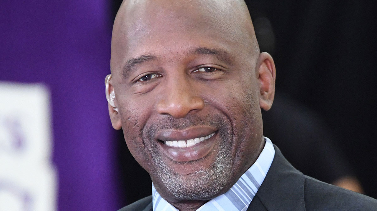 Los Angeles Lakers former player James Worthy smiles during media day at Toyota Sports Center.