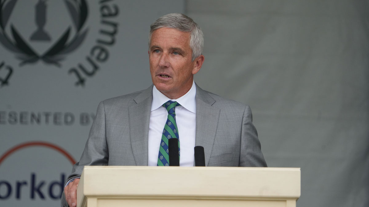 Commissioner of the PGA Tour Jay Monahan speaks at the 2025 Memorial Tournament honoree ceremony