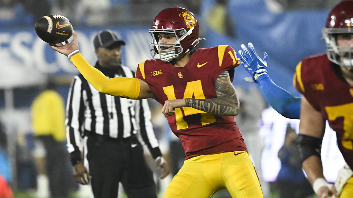 USC Trojans quarterback Jayden Maiava (14) throws a pass during the fourth quarter against the UCLA Bruins at Rose Bowl.