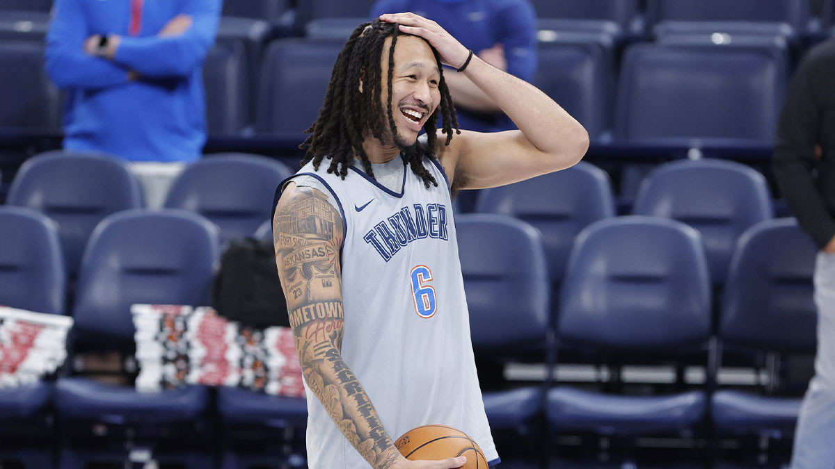 Oklahoma City Thunder forward Jaylin Williams (6) during NBA Finals Media Day at Paycom Center.
