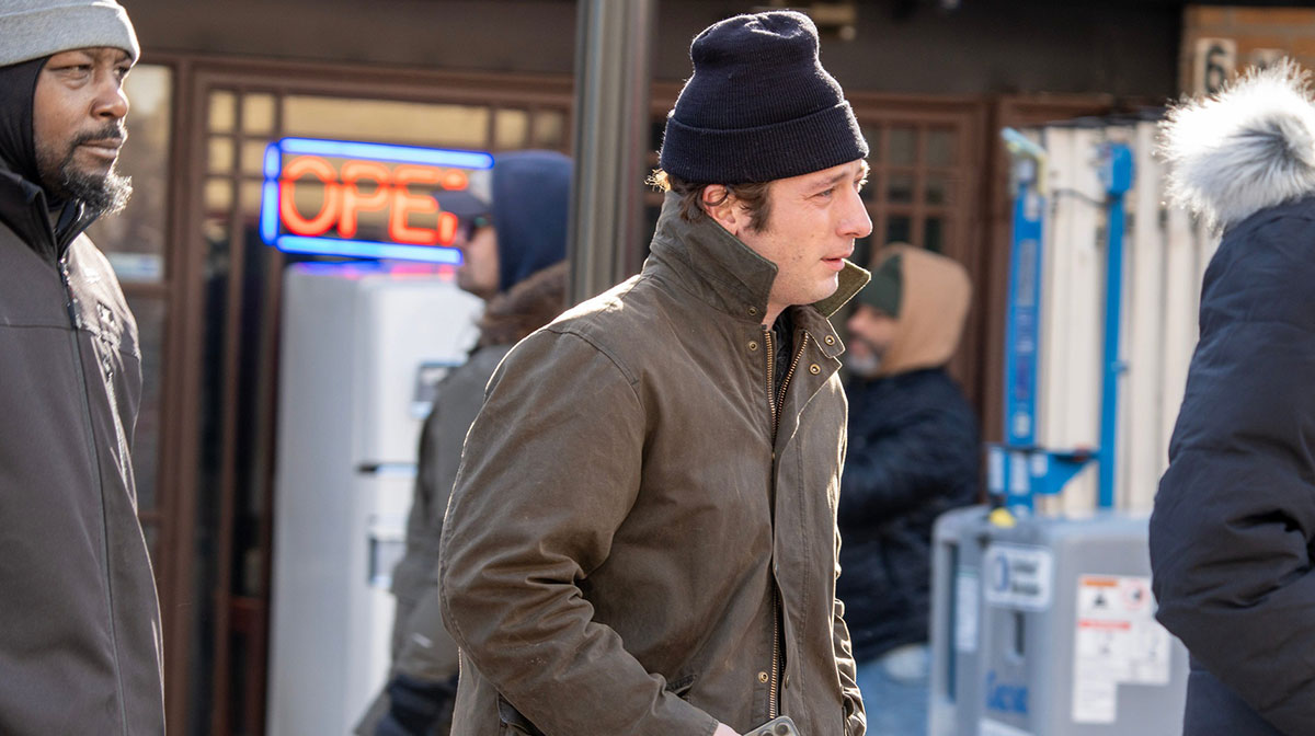 Jeremy Allen White, who plays Bruce Springsteen in an upcoming movie, on the set of Deliver Me from Nowhere.