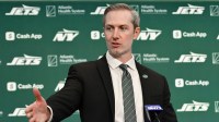 New York Jets general manager Darren Mougey speaks during an introductory press conference at Atlantic Health Jets Training Center.