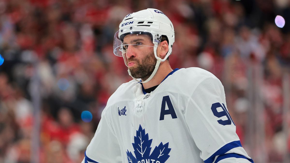 Toronto Maple Leafs center John Tavares (91) looks on against the Florida Panthers during the first period in game six of the second round of the 2025 Stanley Cup Playoffs at Amerant Bank Arena.