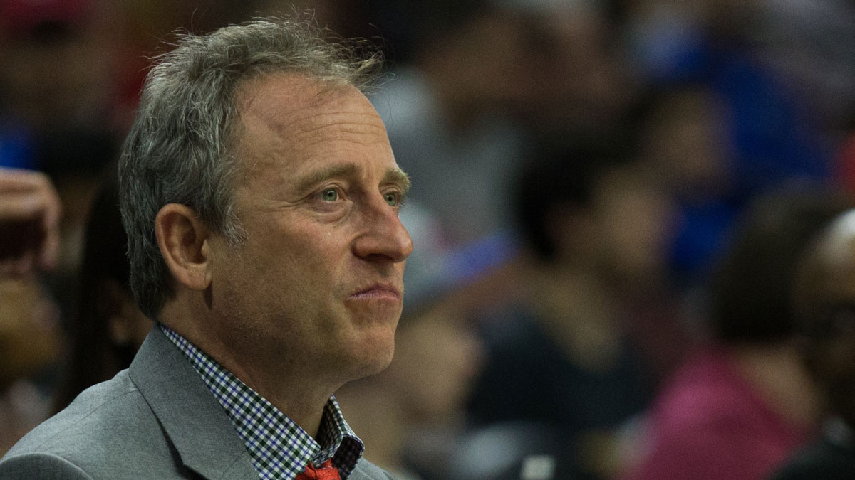 Philadelphia 76ers owner Joshua Harris watches on during the second half against the Brooklyn Nets Wells Fargo Center. The Brooklyn Nets won 141-118.