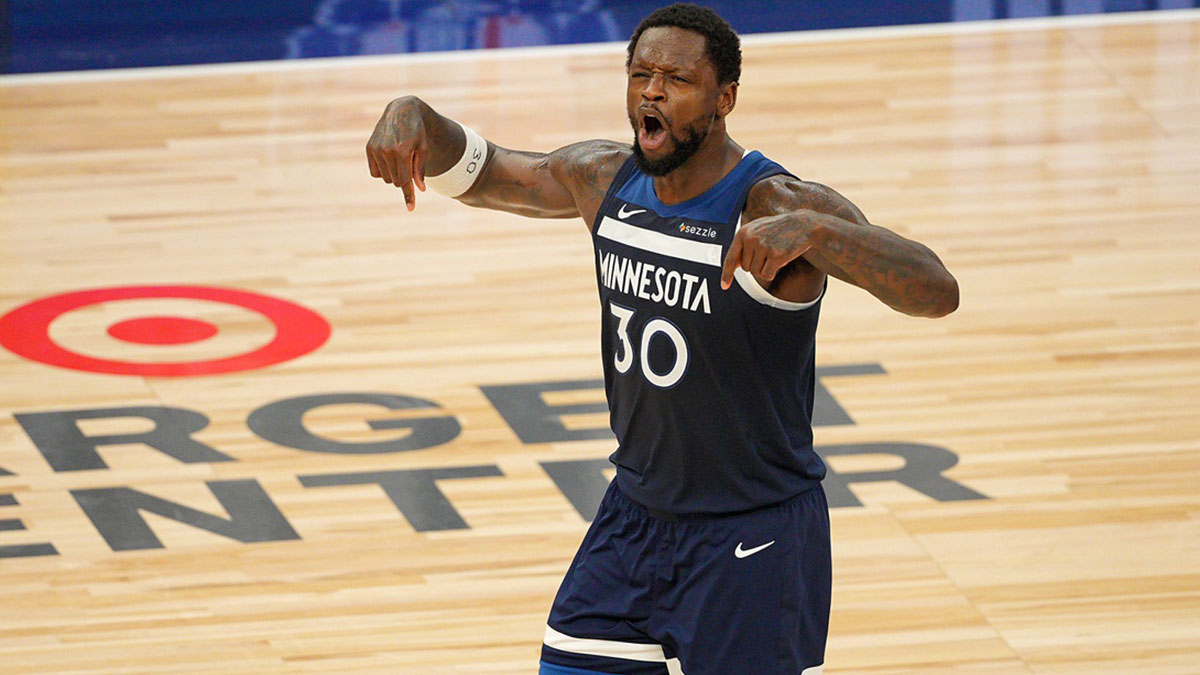 Minnesota Timberwolves forward Julius Randle (30) reacts against the Oklahoma City Thunder during the second half in game three of the western conference finals for the 2025 NBA Playoffs at Target Center.