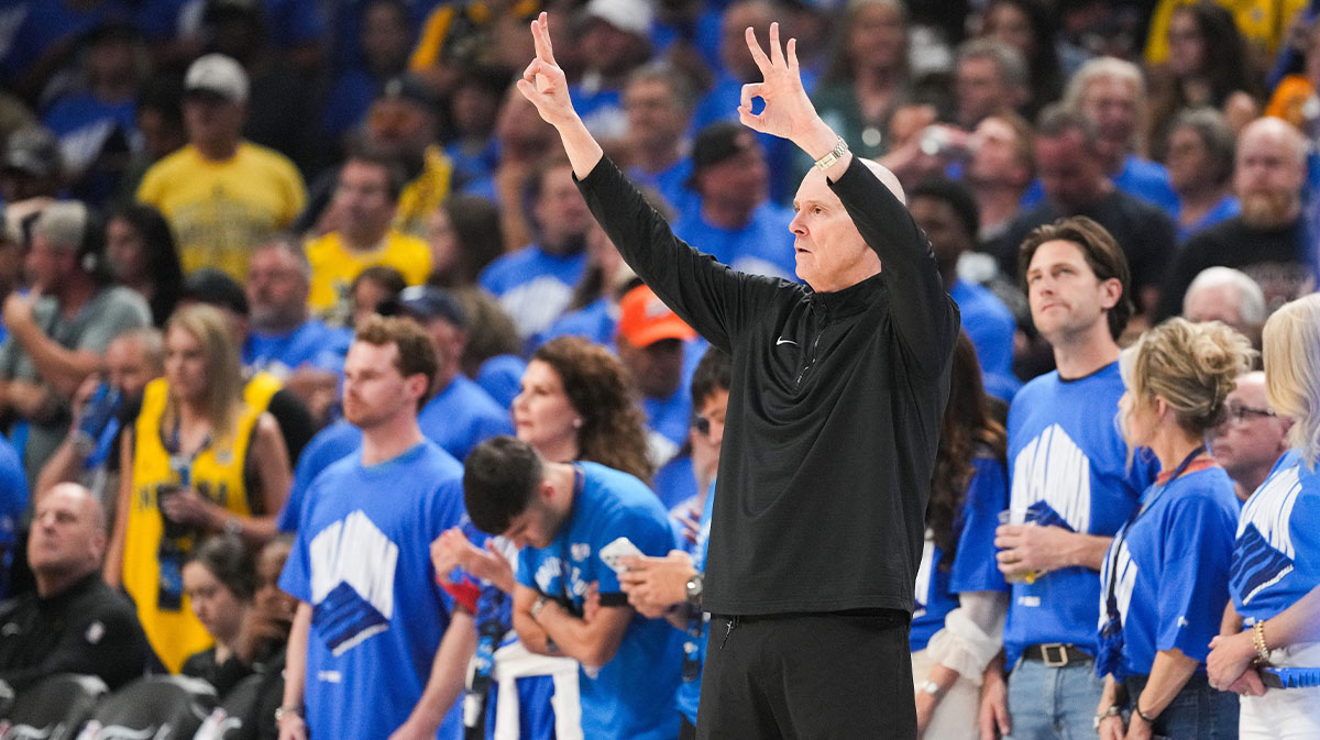 Indiana Pacers head coach Rick Carlisle gestures during the first half of game seven of the 2025 NBA Finals against the Oklahoma City Thunder at Paycom Center.