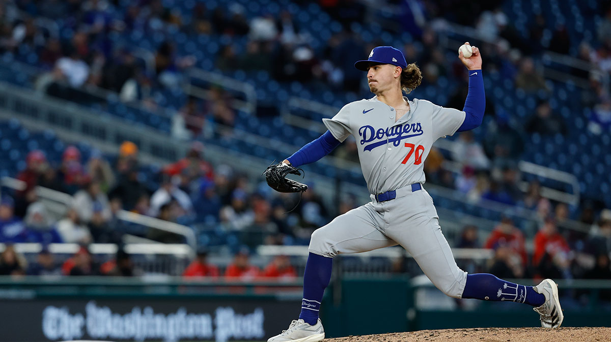 Los Angeles Dodgers starting pitcher Justin Wrobleski (70) pitches against the Washington Nationals during the third inning at Nationals Park.