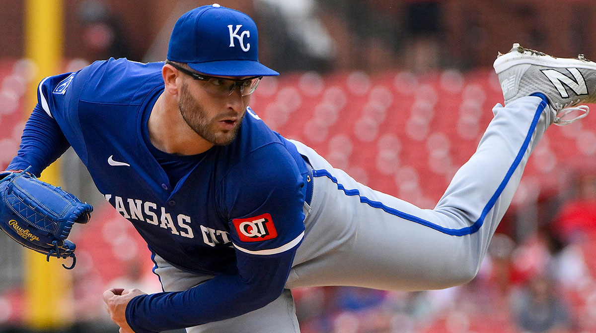 Kansas City Royals starting pitcher Noah Cameron (65) pitches against the St. Louis Cardinals during the first inning at Busch Stadium.