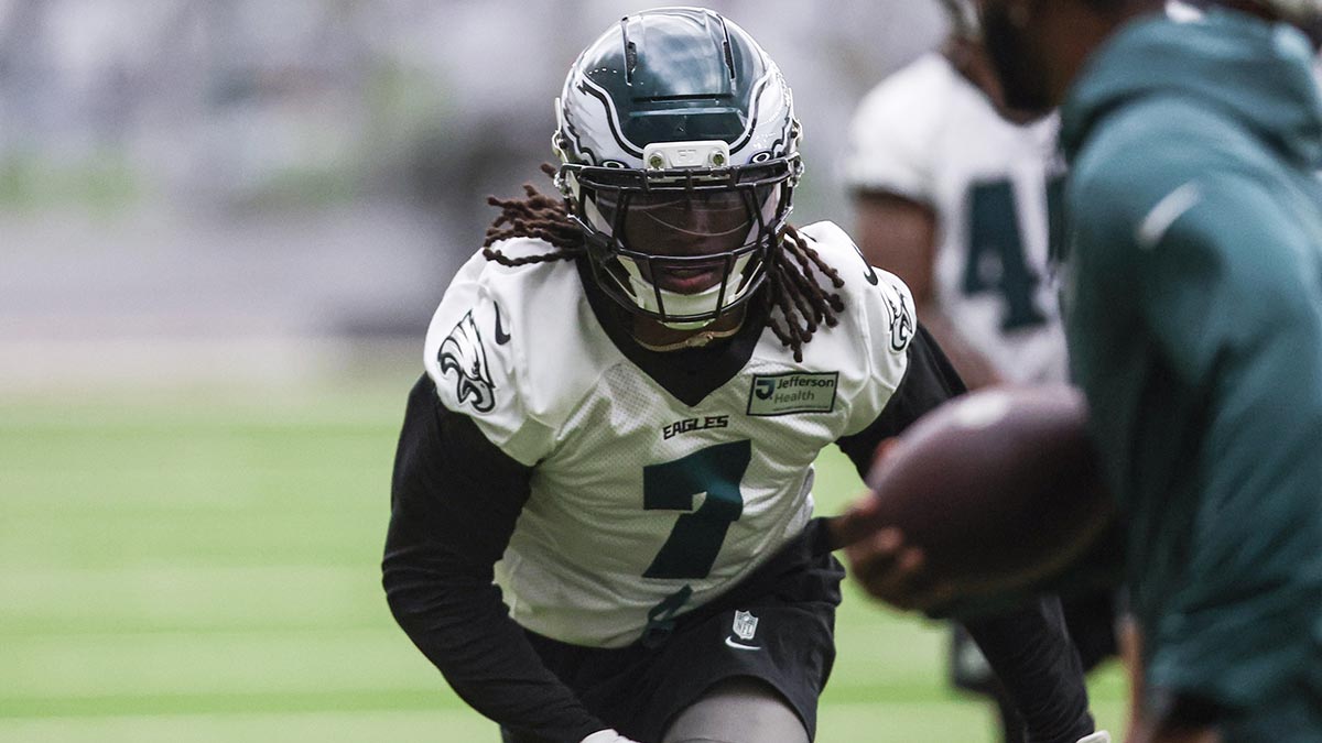 Philadelphia Eagles Kelee Ringo (7) during OTAs at NovaCare Complex.