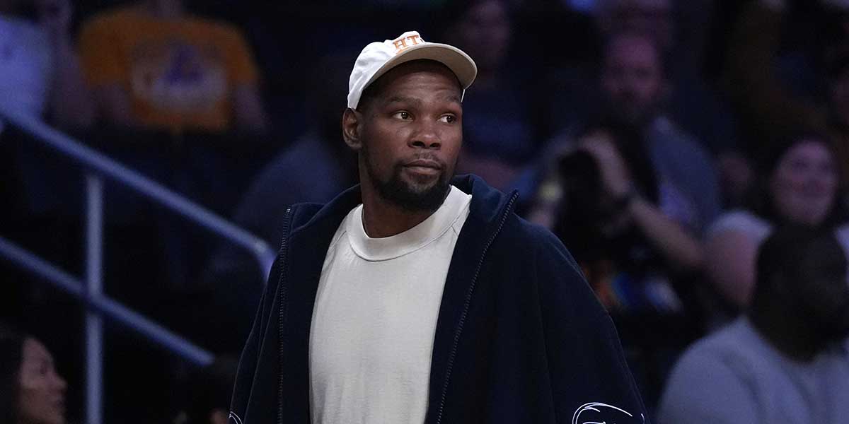 Kevin Durant attends a WNBA game between the Atlanta Dream and LA Sparks at Crypto.com Arena.