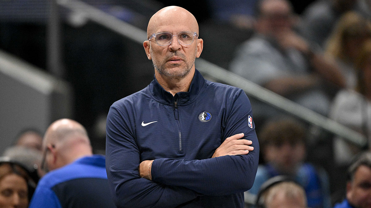 Dallas Mavericks head coach Jason Kidd during the game between the Dallas Mavericks and the Brooklyn Nets at the American Airlines Center.