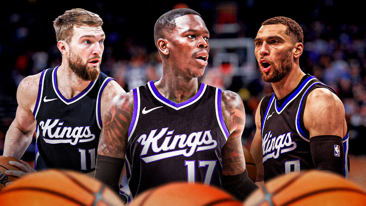 Dennis Schroder with Kings' teammates Zach LaVine and Domantas Sabonis