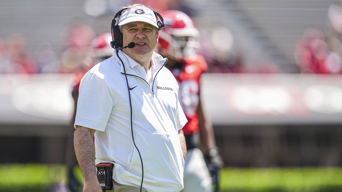Georgia Bulldogs head coach Kirby Smart shown during the Georgia Spring game at Sanford Stadium.
