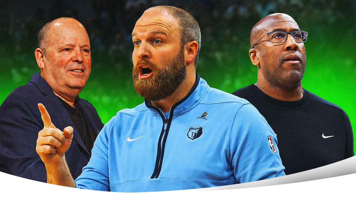 Leon Rose Knicks, Taylor Jenkins Grizzlies, Mike Brown Kings with Madison Square Garden behind them and a light blue stripe underneath