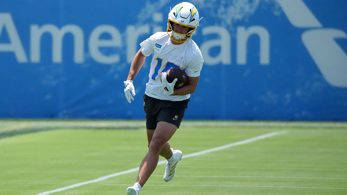 Los Angeles Chargers receiver Ladd McConkey (15) during organized team activities at The Bolt.