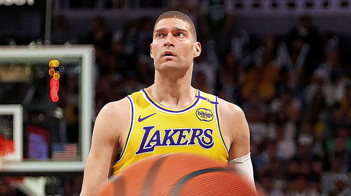 Bucks center Brook Lopez in a Lakers jersey