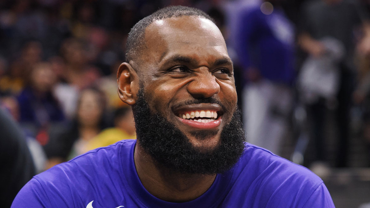 Los Angeles Lakers small forward LeBron James (6) smiles from the bench during the fourth quarter against the Sacramento Kings at Golden 1 Center.