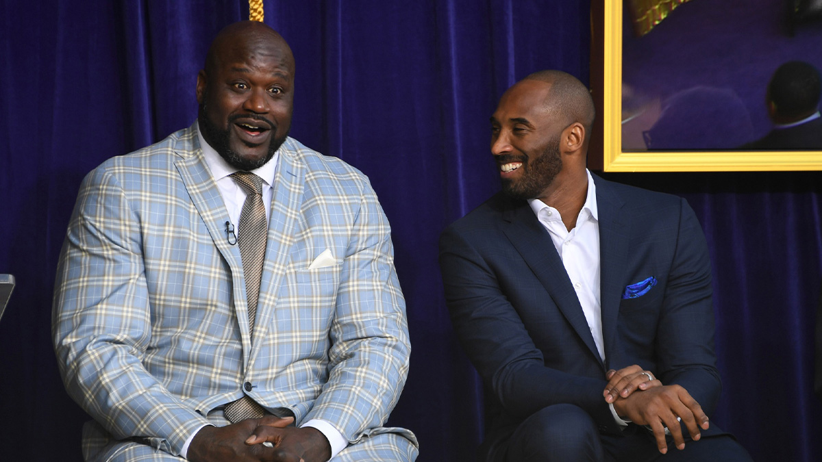 Lakers legends Shaq and Kobe Bryant laughing
