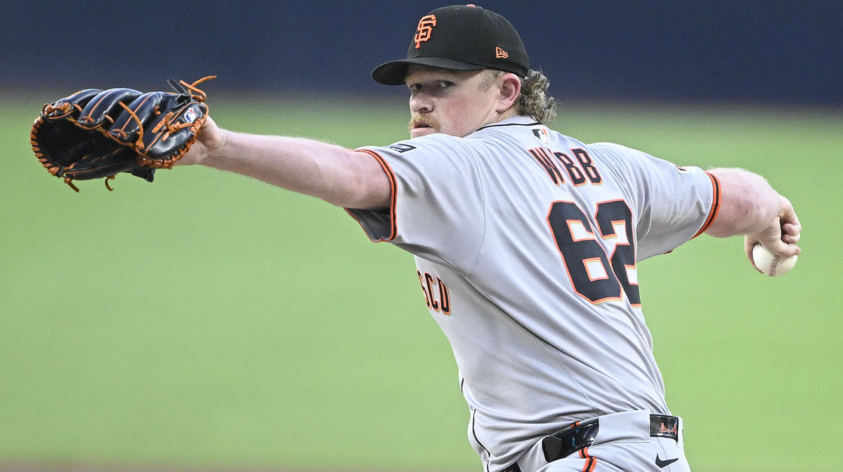 Apr 29, 2025; San Diego, California, USA; San Francisco Giants starting pitcher Logan Webb (62) delivers during the first inning against the San Diego Padres at Petco Park. Mandatory Credit: Denis Poroy-Imagn Images