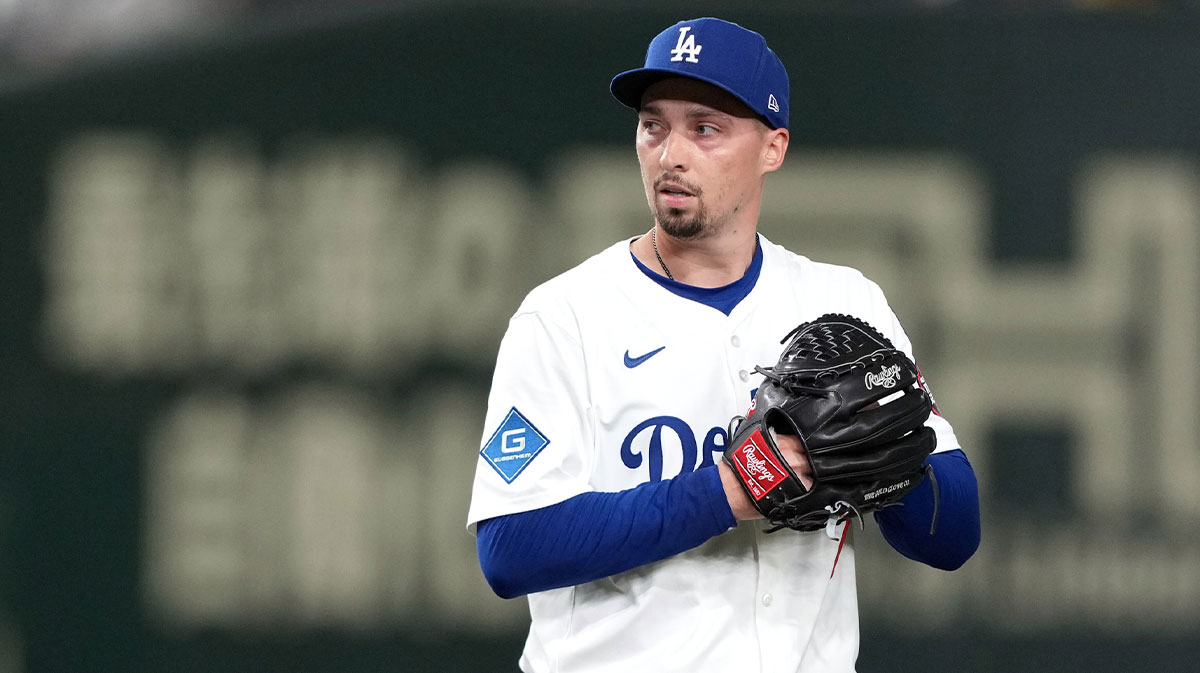 Los Angeles Dodgers starting pitcher Blake Snell (7) during the third inning against the Hanshin Tigers at Tokyo Dome.