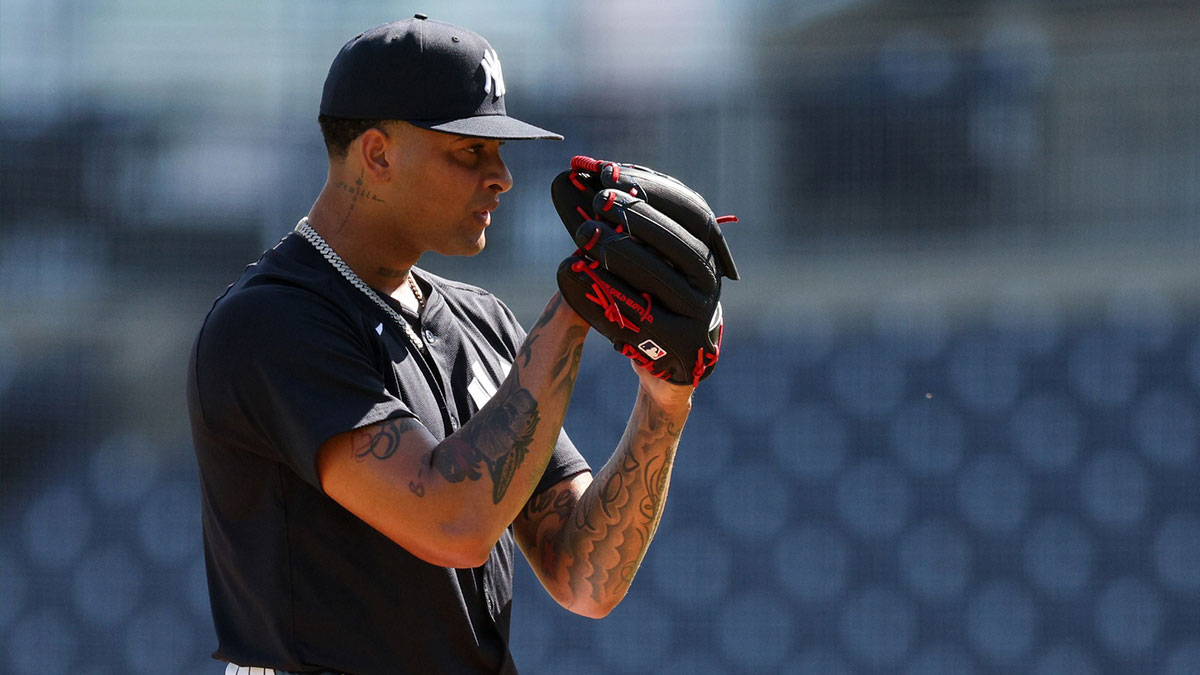 Feb 15, 2025; Tampa, FL, USA; New York Yankees starting pitcher Luis Gil (81) participates in spring training workouts at George M. Steinbrenner Field. Mandatory Credit: Nathan Ray Seebeck-Imagn Images