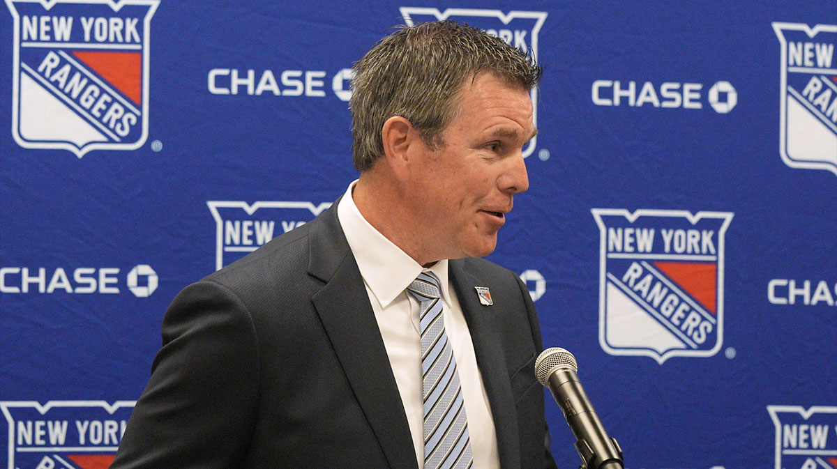 NY Rangers head coach Mike Sullivan is introduced during a press conference at the MSG Training Center