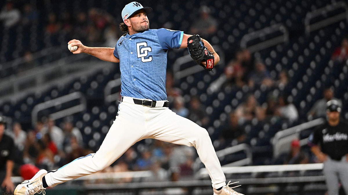 Washington Nationals relief pitcher Kyle Finnegan (67) throws to the Miami Marlins during the ninth inning at Nationals Park.