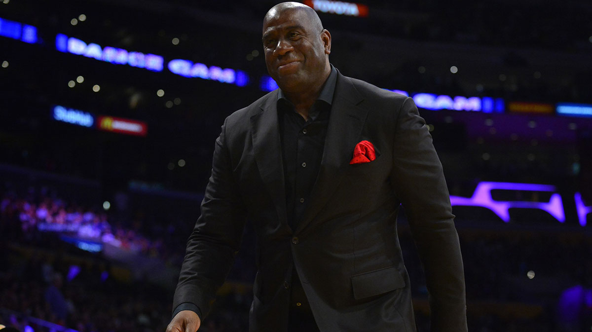 Los Angeles Lakers president of basketball operations Magic Johnson during the second half at Staples Center.