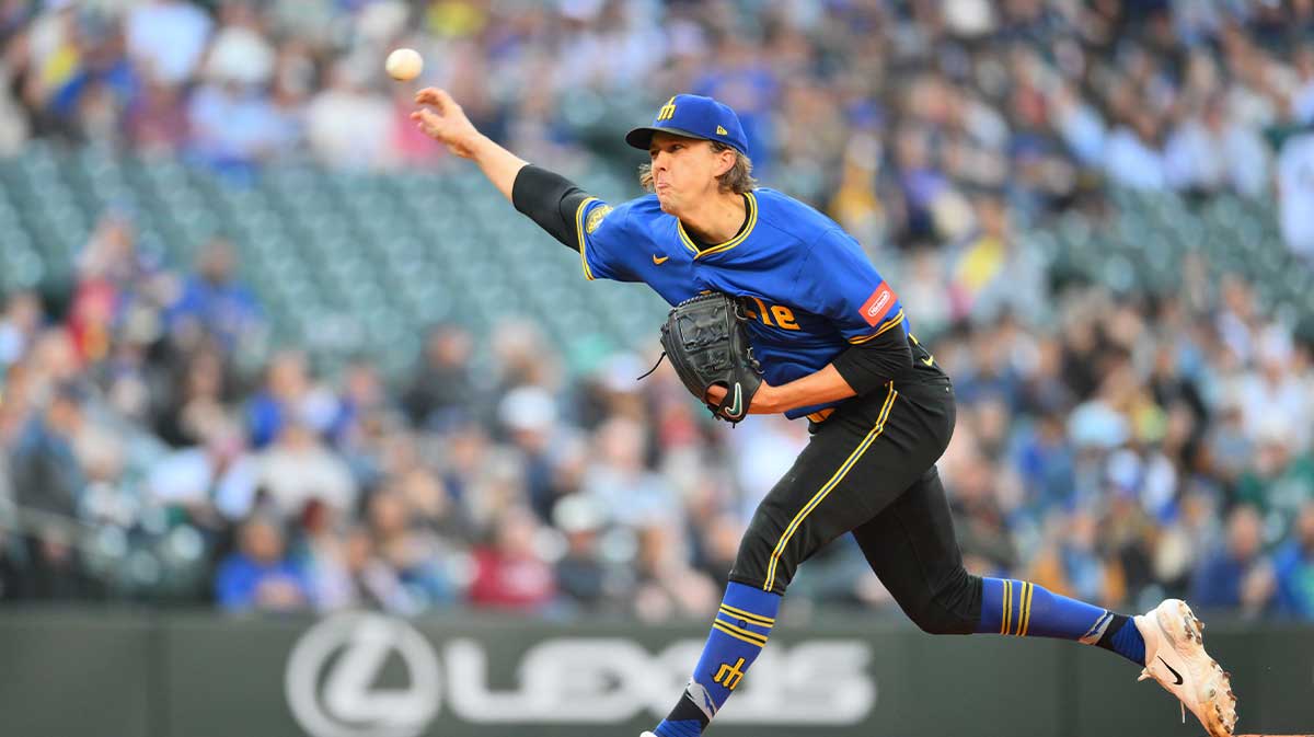 Seattle Mariners starting pitcher Logan Gilbert (36) pitches to the Miami Marlins during the first inning at T-Mobile Park.