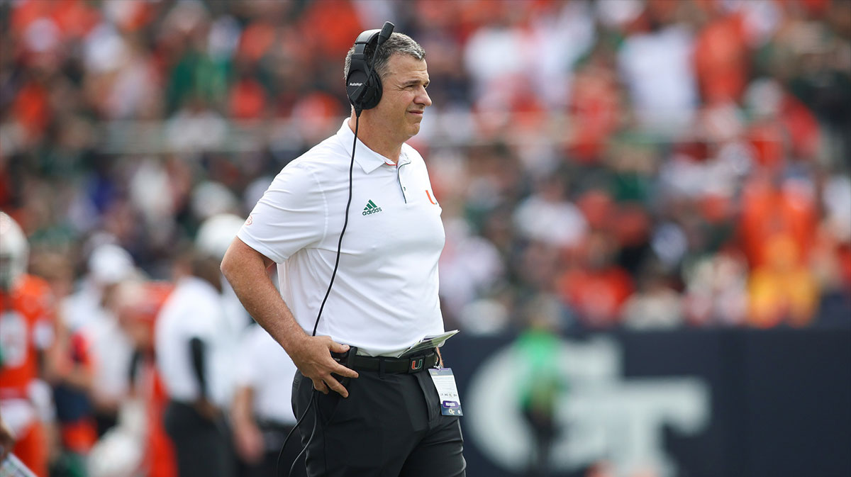 Miami Hurricanes head coach Mario Cristobal on the sideline against the Georgia Tech Yellow Jackets in the second quarter at Bobby Dodd Stadium at Hyundai Field. Mandatory Credit: Brett Davis-Imagn Images