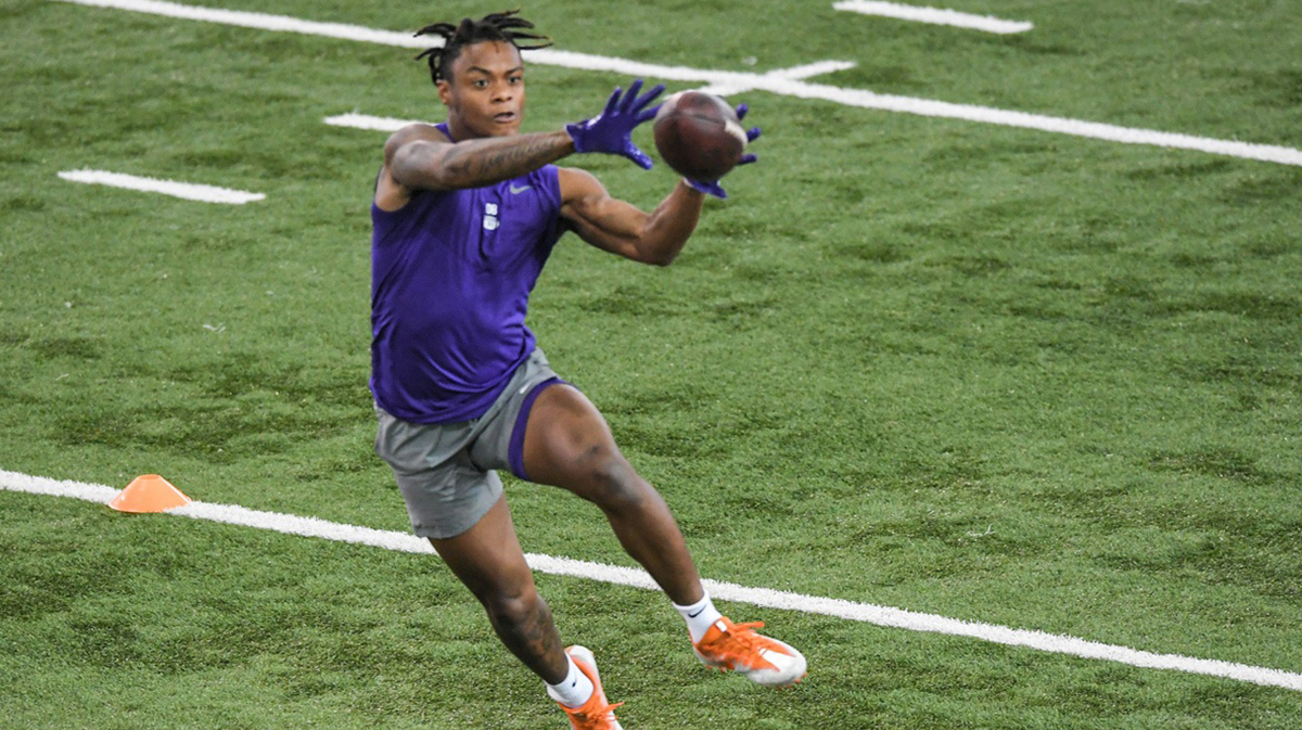 Mario Goodrich works out last month at Clemson's Pro Day. Clemson Football Pro Day