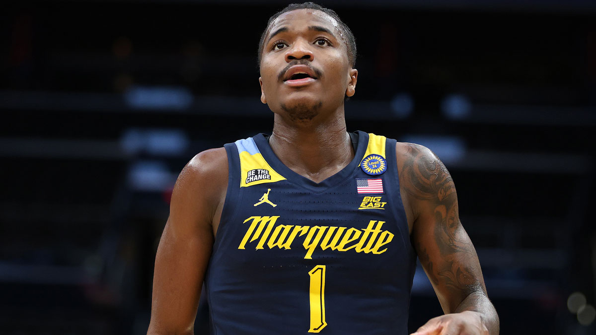 Marquette Golden Eagles guard Kam Jones (1) looks on during the first half against the Georgetown Hoyas at Capital One Arena.