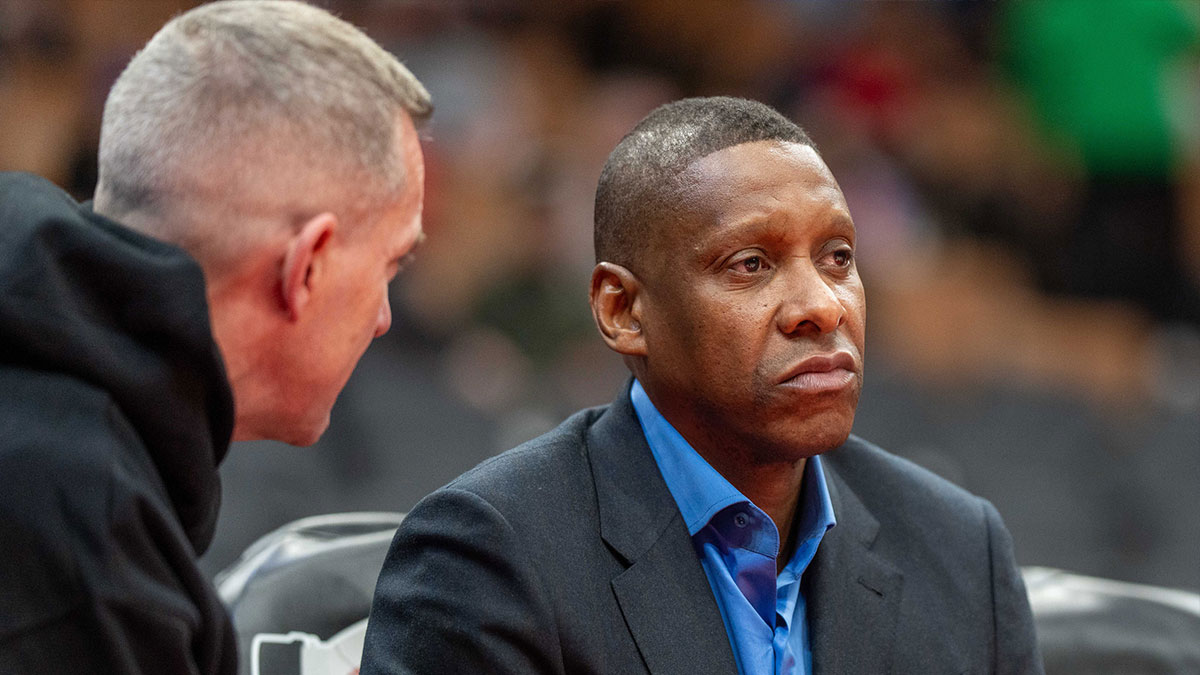 Toronto Raptors president Masai Ujiri looks on court side before a NBA game against the Miami Heat at Scotiabank Arena.