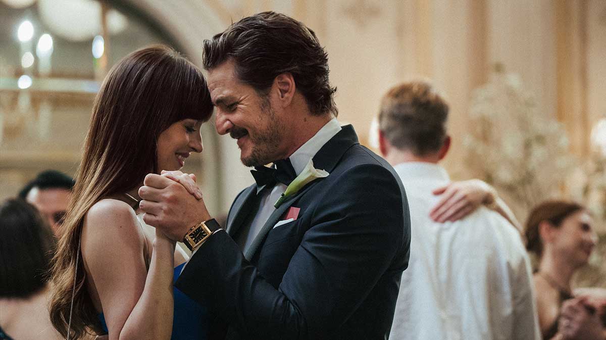 Dakota Johnson and Pedro Pascal in Celine Song's new A24 movie Materialists, also starring Chris Evans.