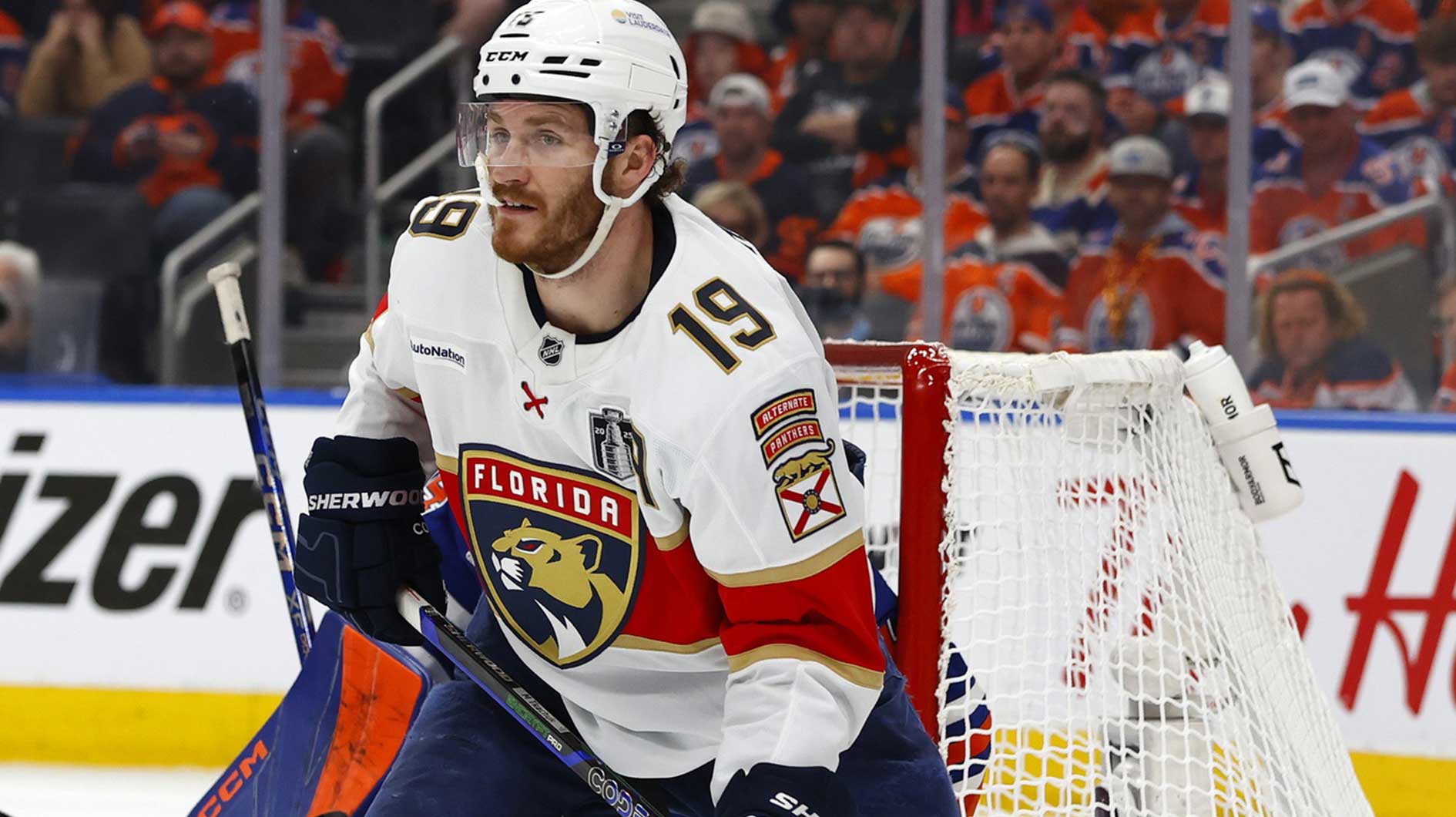 Florida Panthers left wing Matthew Tkachuk (19) in the second period in game one of the 2025 Stanley Cup Final at Rogers Place.