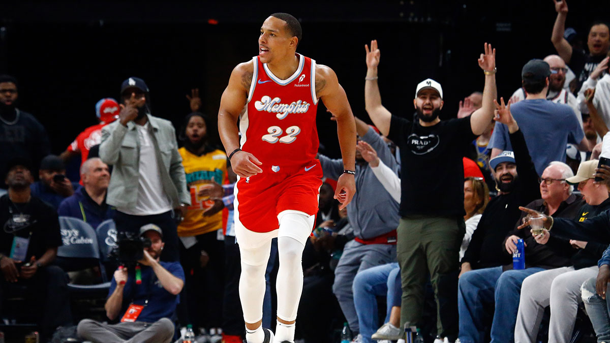 Memphis Grizzlies guard Desmond Bane (22) reacts during the third quarter against the Golden State Warriors at FedExForum.