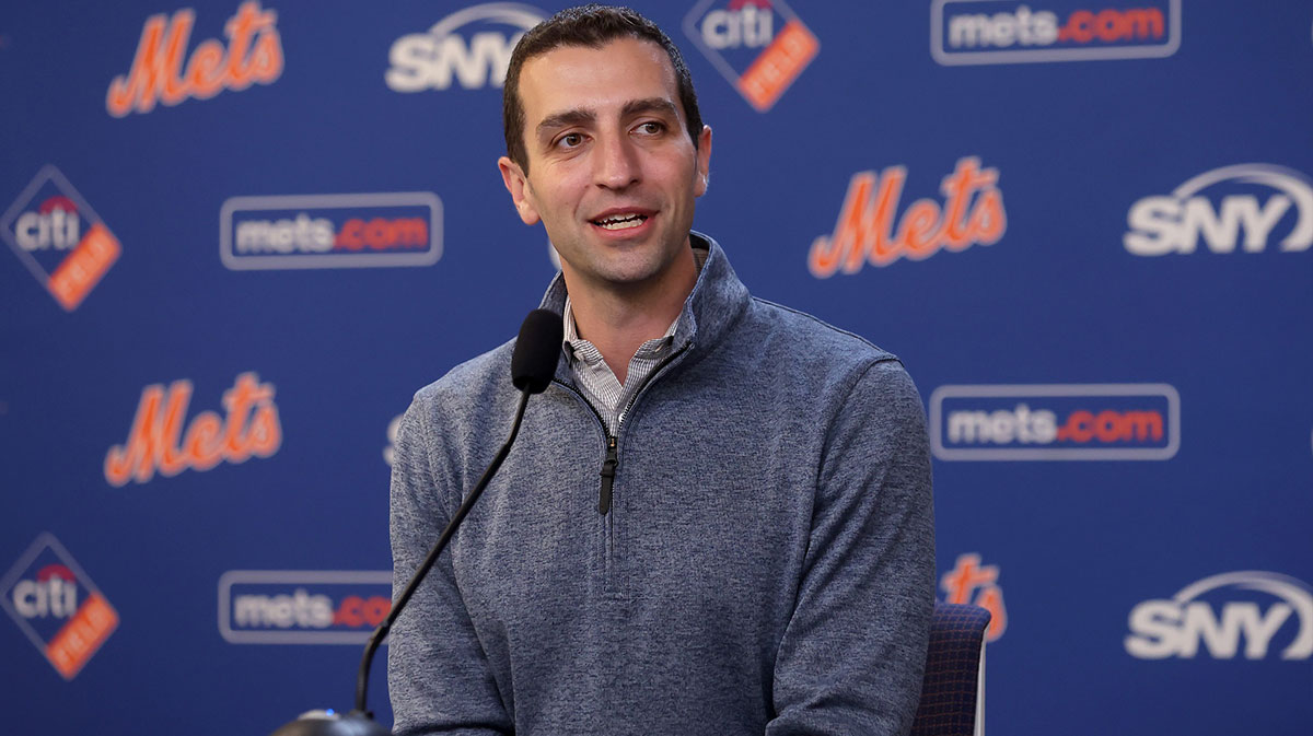 New York Mets president of baseball operations David Stearns speaks to the media about the MLB trade deadline before a game against the Minnesota Twins at Citi Field.