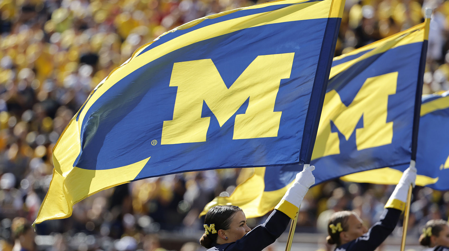 Michigan Wolverines marching band performs before the game against the USC Trojans at Michigan Stadium.