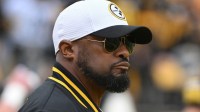 Dec 25, 2024; Pittsburgh, Pennsylvania, USA; Pittsburgh Steelers head coach Mike Tomlin watches warm ups against the Kansas City Chiefs at Acrisure Stadium.