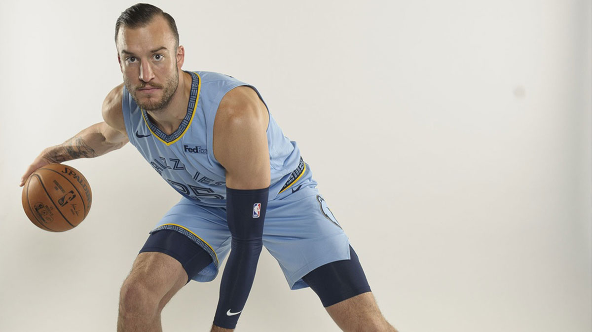 Memphis Grizzlies center Miles Plumlee (25) poses for a photo at FedEx Forum.