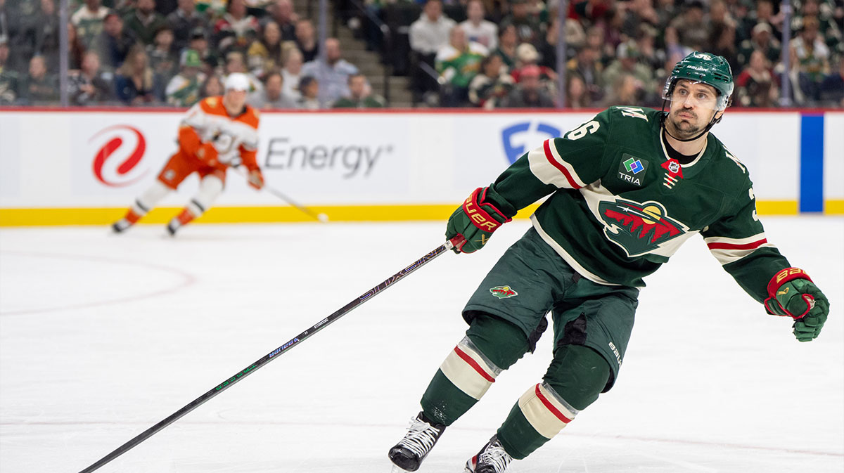 Minnesota Wild right wing Mats Zuccarello (36) skates against the Anaheim Ducks in the second period at Xcel Energy Center.