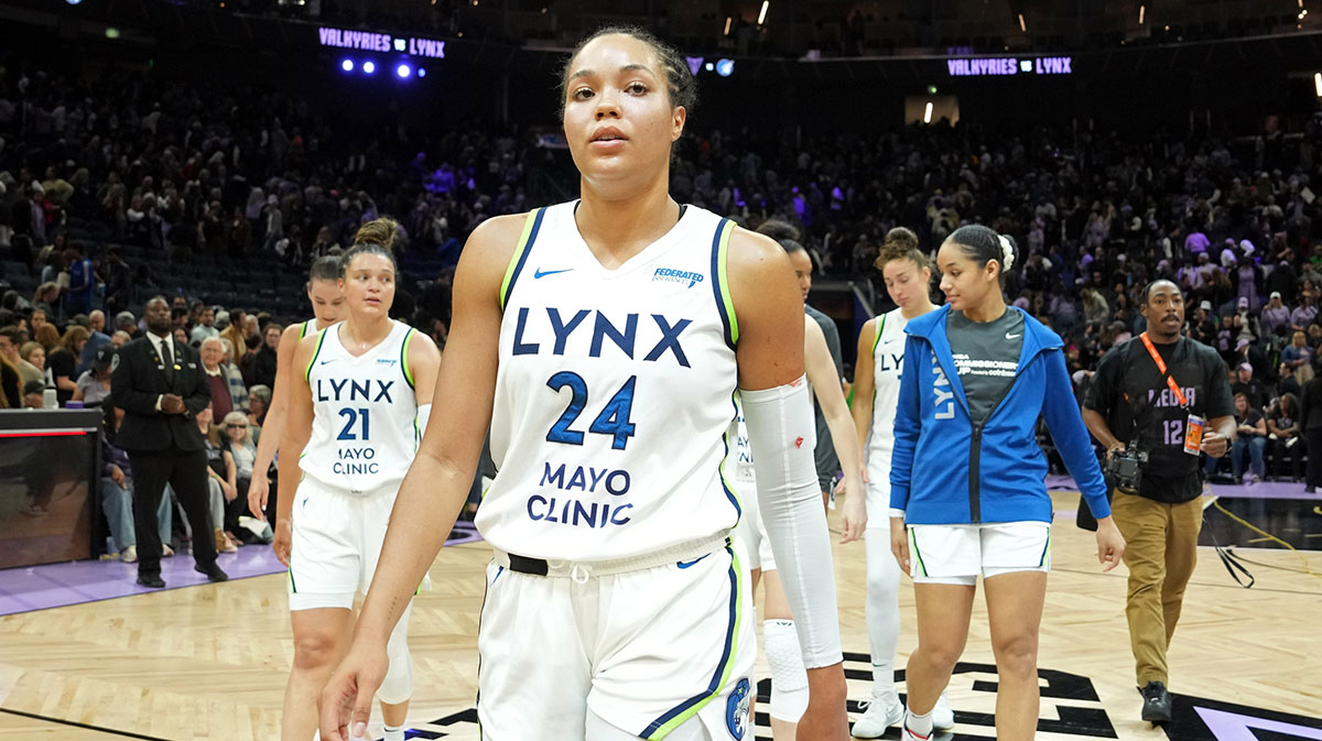 Jun 1, 2025; San Francisco, California, USA; Minnesota Lynx forward Napheesa Collier (24) walks off of the court after defeating the Golden State Valkyries at Chase Center. Mandatory Credit: Darren Yamashita-Imagn Images