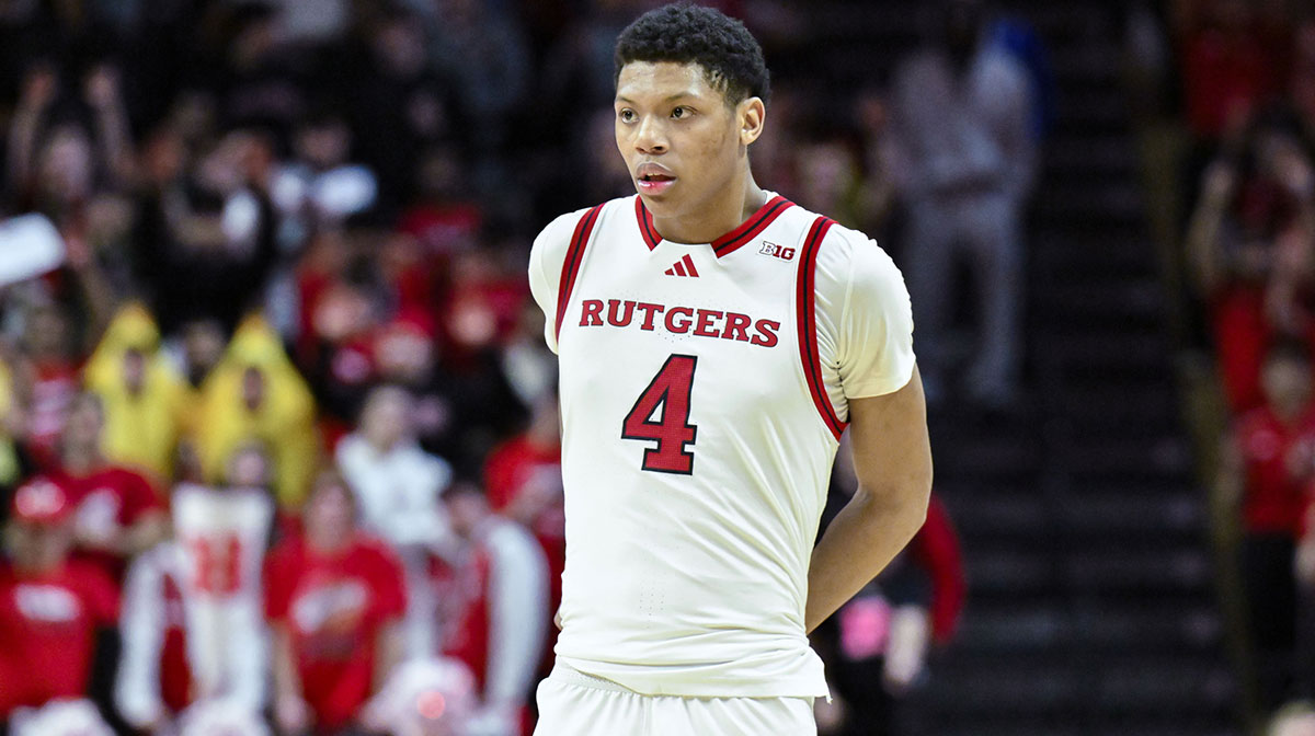 Rutgers Scarlet Knights guard Ace Bailey (4) during the second half against the USC Trojans at Jersey Mike's Arena.