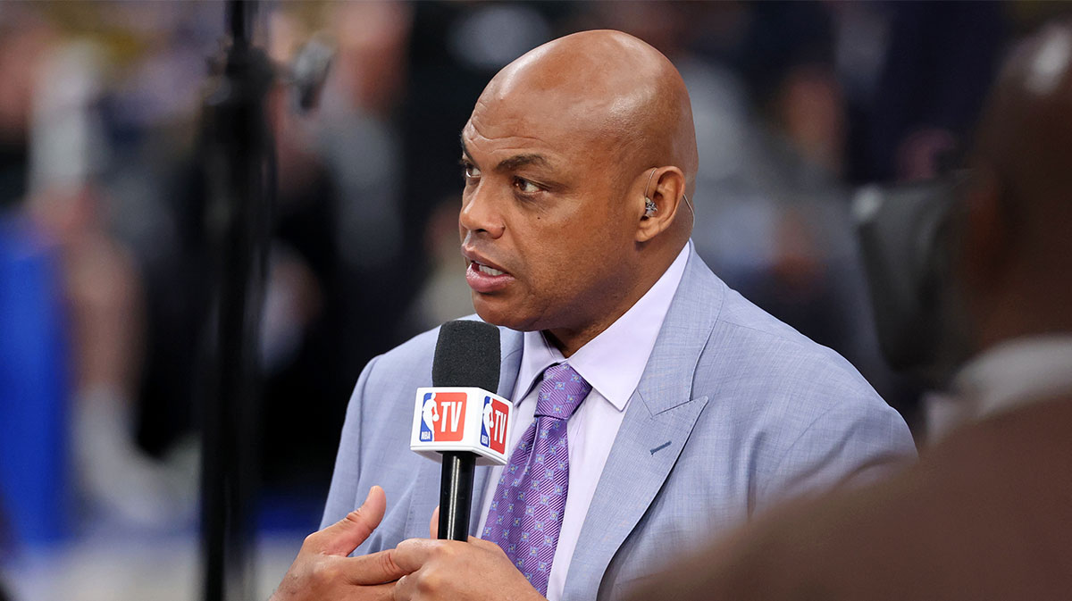BA TV analyst Charles Barkley talks on set before game three of the 2024 NBA Finals between the Boston Celtics and the Dallas Mavericks at American Airlines Center