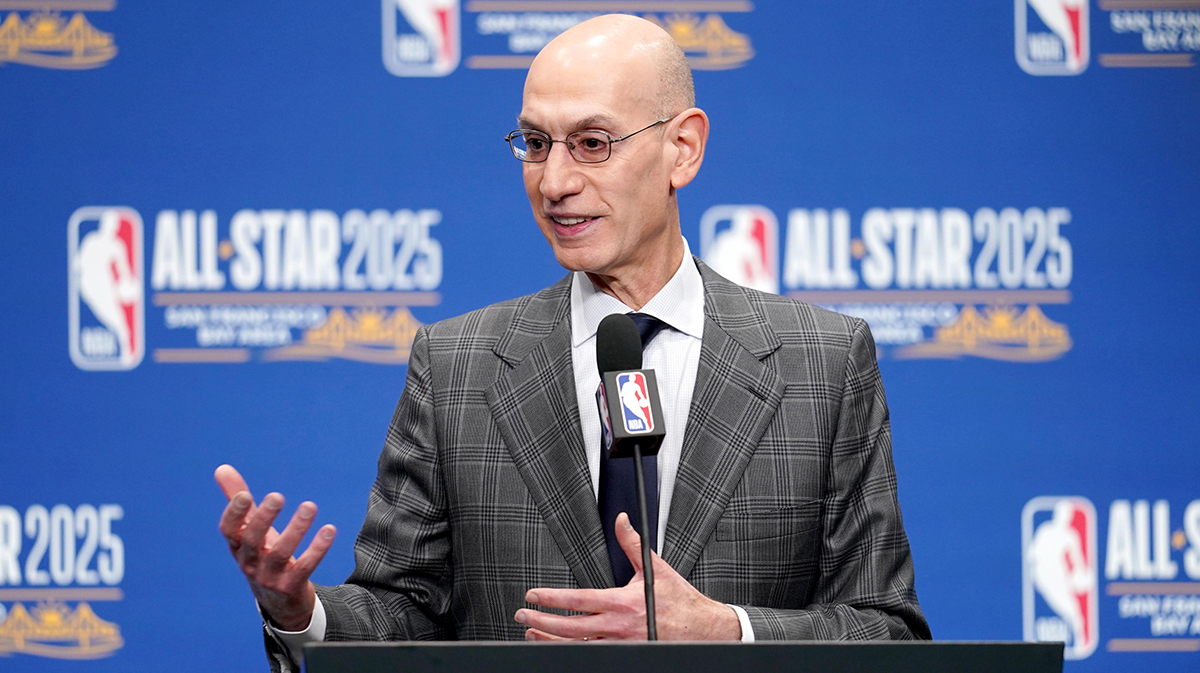 NBA commissioner Adam Silver speaks in a press conference during All Star Saturday Night ahead of the 2025 NBA All Star Game at Chase Center.