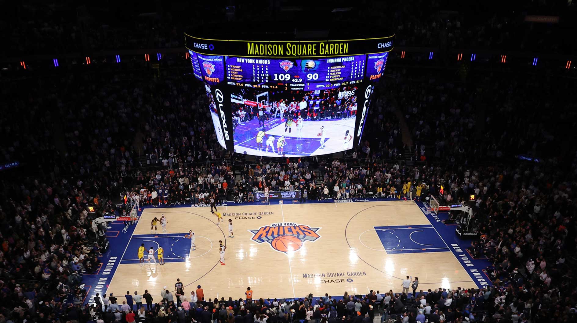 May 29, 2025; New York, New York, USA; General view in the fourth quarter between the New York Knicks and the Indiana Pacers during game five of the eastern conference finals for the 2025 NBA Playoffs at Madison Square Garden. Mandatory Credit: Brad Penner-Imagn Images