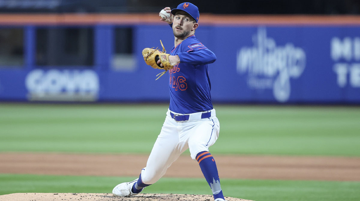 New York Mets starting pitcher Griffin Canning (46) pitches in the third inning against the Atlanta Braves at Citi Field.