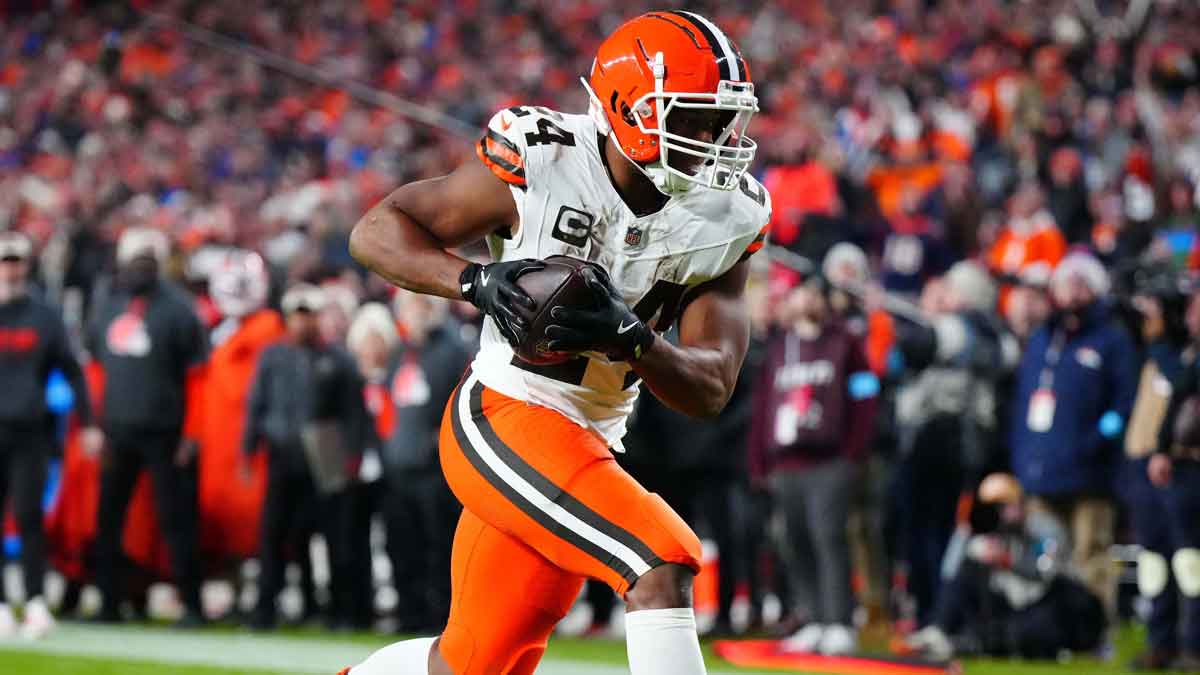 Dec 2, 2024; Denver, Colorado, USA; Cleveland Browns running back Nick Chubb (24) scores a touchdown in the fourth quarter against the Denver Broncos at Empower Field at Mile High.
